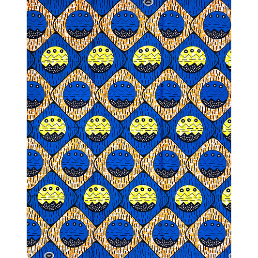 African Print Fabric/ Ankara - Blue, Yellow, Orange ‘Ọnwa Duo' Design, 1 YARD