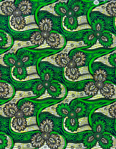 African Print Fabric/ Ankara - Green, Yellow, Brown ‘Zamaz' Design, YARD