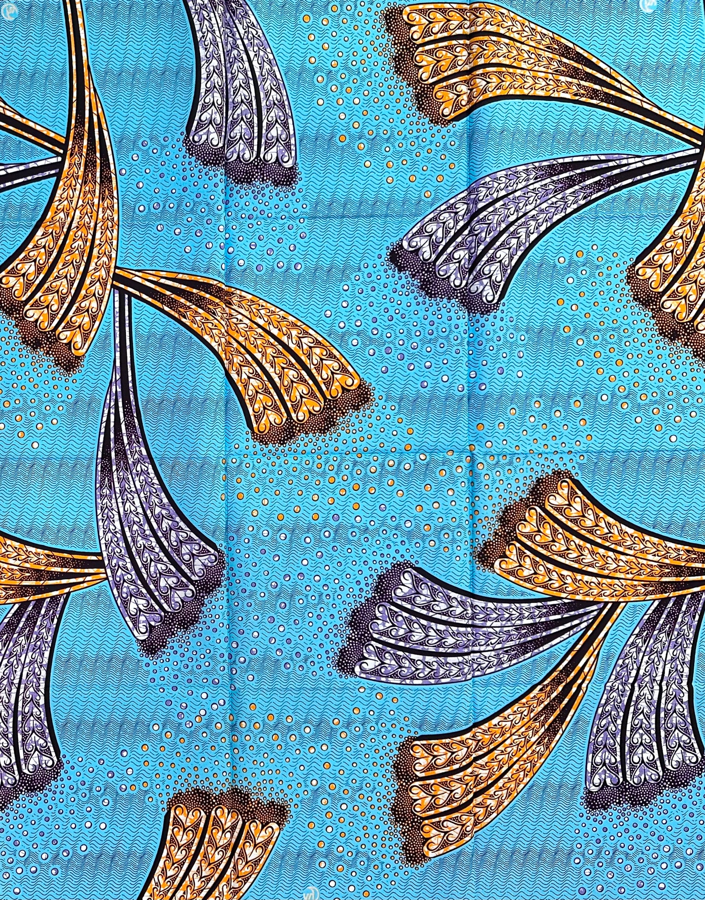 African Print Fabric/ Ankara - Blue, Purple, Orange 'Ocean Between Sisters', 1 Yard
