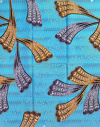 African Print Fabric/ Ankara - Blue, Purple, Orange 'Ocean Between Sisters', 1 Yard