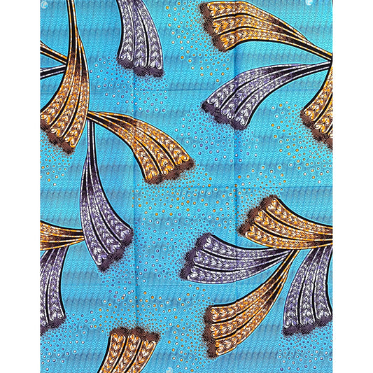 African Print Fabric/ Ankara - Blue, Purple, Orange 'Ocean Between Sisters', 1 Yard