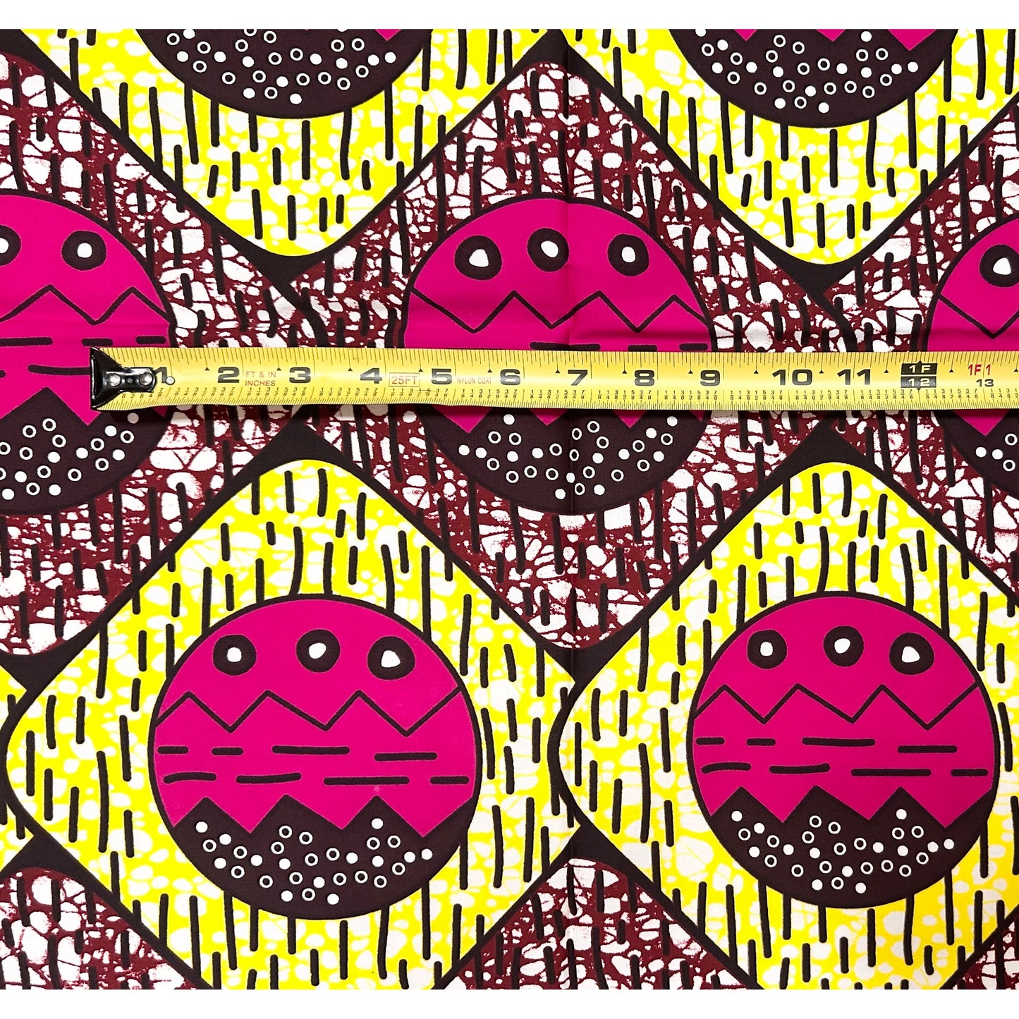 African Print Fabric/ Ankara - Magenta, Yellow, Brown ‘Ọnwa Duo' Design, 1 YARD