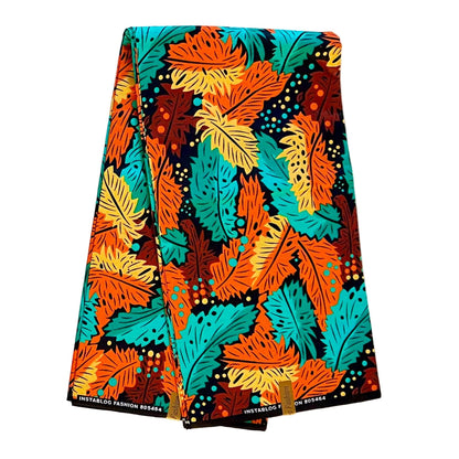 African Print Fabric/ Ankara - Orange, Yellow, Teal, Brown 'Black Soil Flame' Design, YARD or WHOLESALE