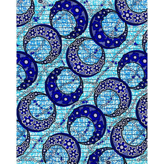 African Print Fabric/Ankara - Blue, Gray "Even The Night Has Light" Design