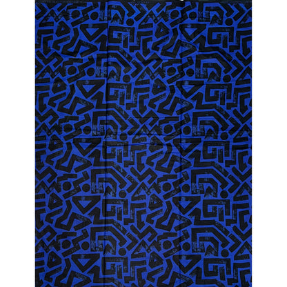 African Print Fabric/ Ankara - Blue, Black 'Ase Lines’, YARD or WHOLESALE