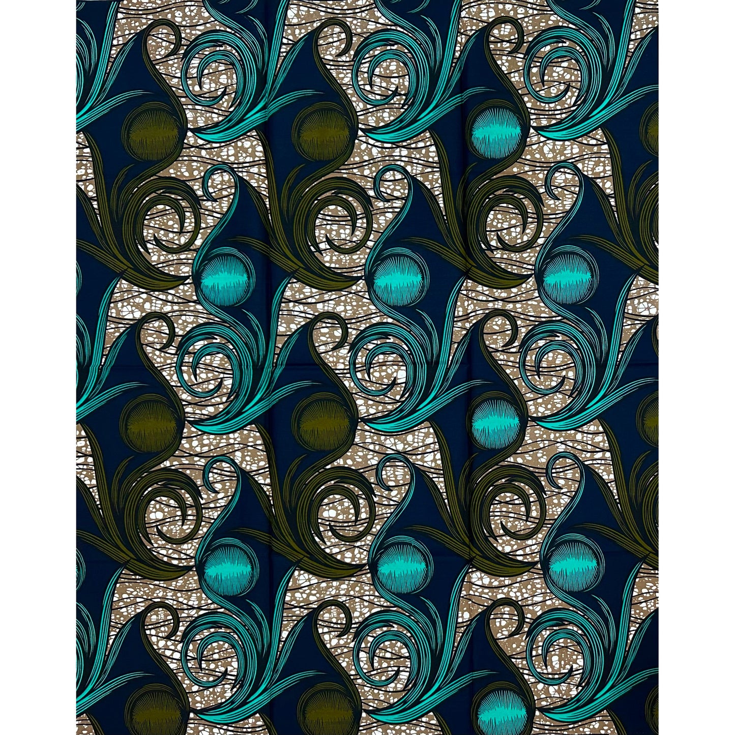 African Print Fabric/ Ankara - Green, Blue, Brown 'Òrun Tide', 1 Yard