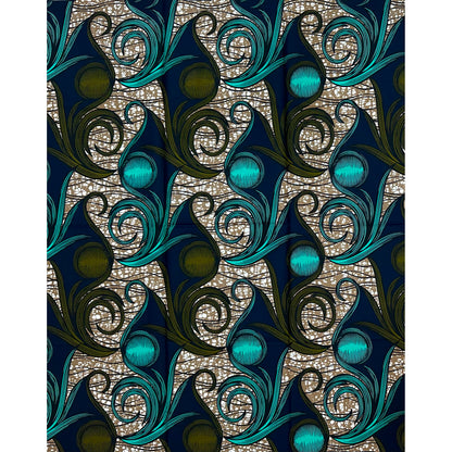 African Print Fabric/ Ankara - Green, Blue, Brown 'Òrun Tide', 1 Yard