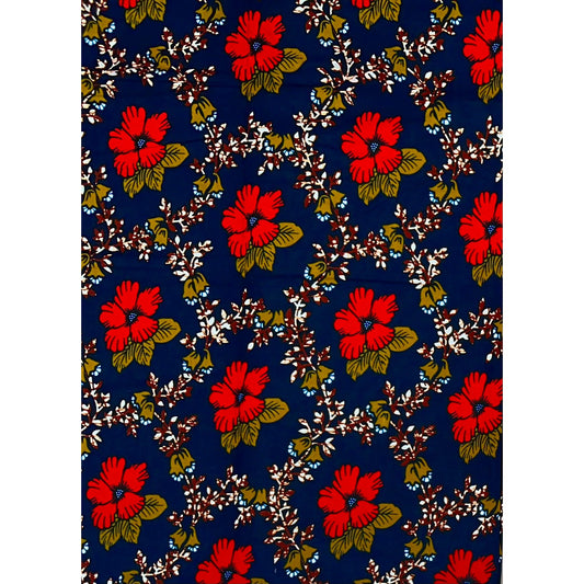African Print Fabric/Ankara - Blue, Red, Olive Green, Brown 'Zoborodo Bloom', YARD or WHOLESALE