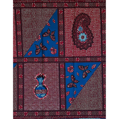 African Print Fabric/ Ankara - Brown, Blue 'Afia Enan,' YARD