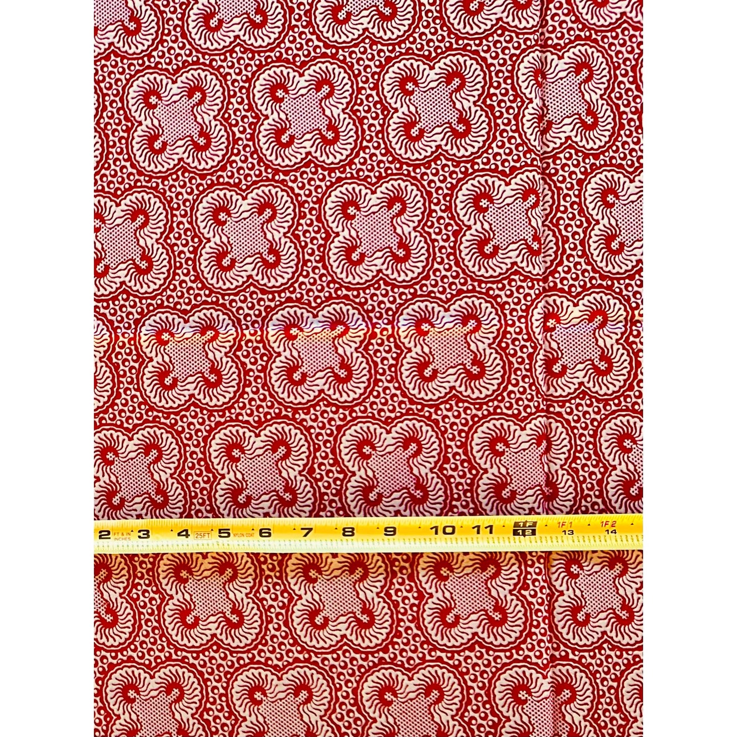 African Print Fabric/ Ankara - Red, Cream ‘Elevation' Design, 1 YARD
