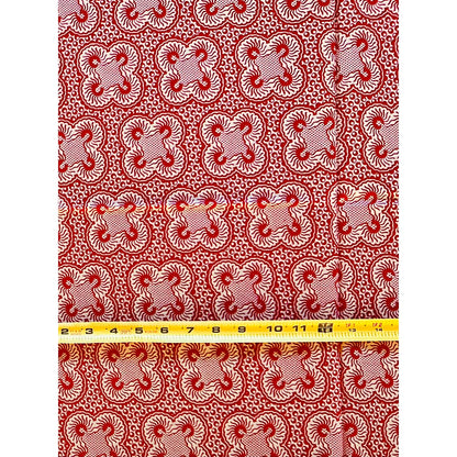 African Print Fabric/ Ankara - Red, Cream ‘Elevation' Design, 1 YARD