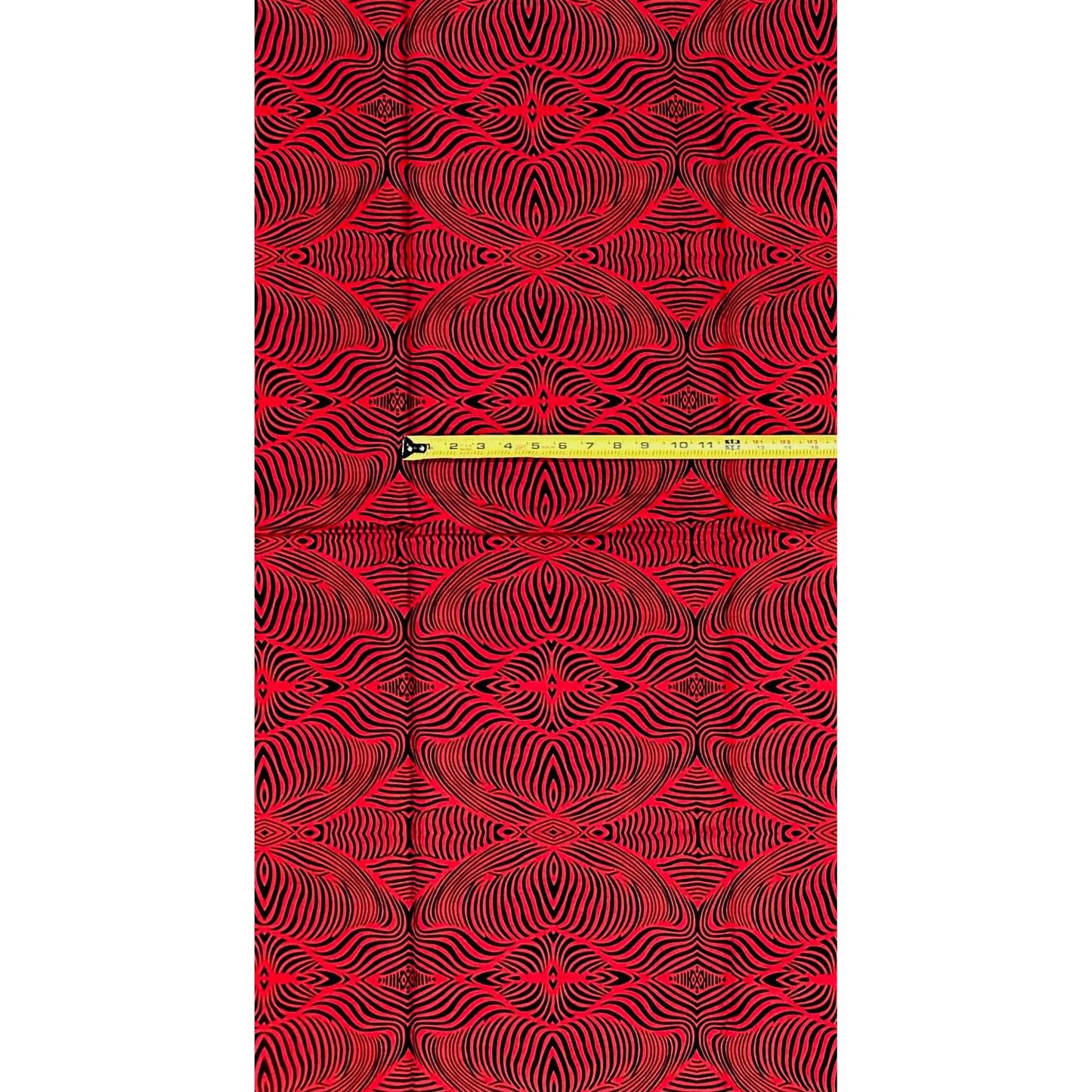 African Print Fabric/ Ankara - Red, Black 'Wave Am Well ' Design, YARD or WHOLESALE