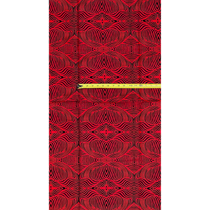 African Print Fabric/ Ankara - Red, Black 'Wave Am Well ' Design, YARD or WHOLESALE