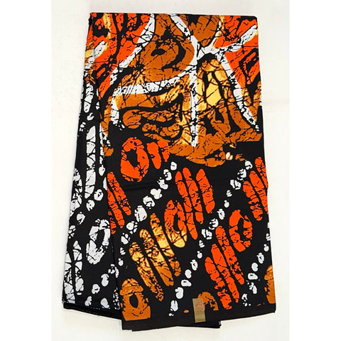 African Print Fabric/ Ankara - Brown, Black, Orange ‘Zomadon Strength', YARD or WHOLESALE