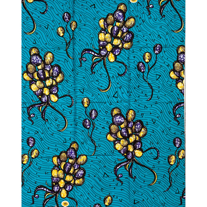 African Print Fabric/ Ankara - Teal, Purple, Yellow, Brown 'Sky Full of Blessings', 1 Yard
