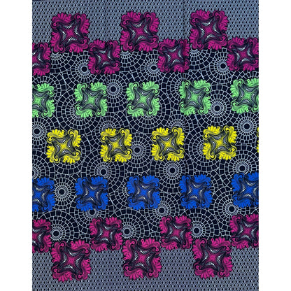 African Print Fabric/Ankara - Purple, Blue, Yellow, Green “Ananse Net" Design, 1 Yard
