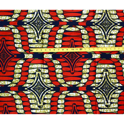 African Print Fabric/ Ankara - Rust Red, Navy, Brown 'Liberian Lynx' Design, YARD or WHOLESALE