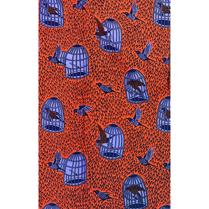 African Print Fabric/ Ankara - Orange, Purple, Navy 'I Know Why The Caged Bird Sings' Design, YARD or WHOLESALE