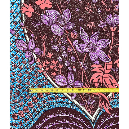 African Print Fabric/ Ankara - Purple, Blue, Pink, Brown "Alẹ́ Ọgba" Design, Yard