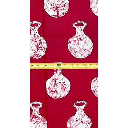 African Print Fabric/ Ankara - Dark Red, White 'Calabash Story ' Design, YARD or WHOLESALE