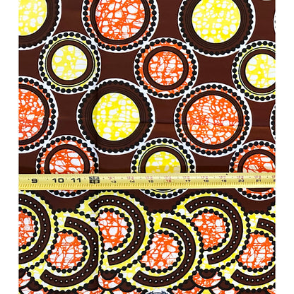 African Print Fabric/ Ankara - Orange, Yellow, Brown ‘Sola Count' Design, 1 YARD