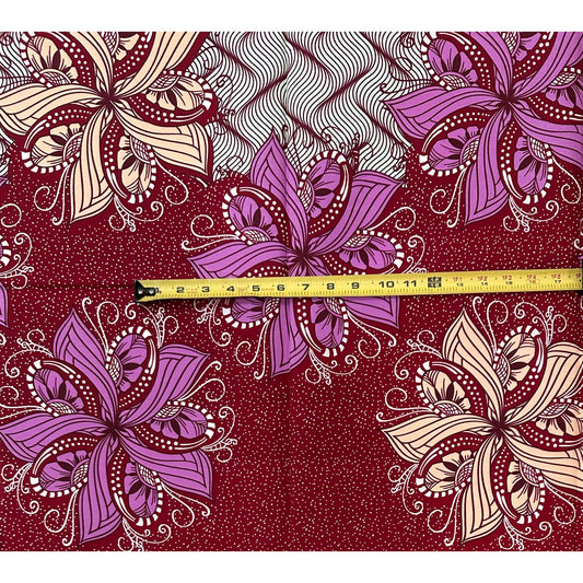 African Print Fabric/Ankara - Purple, Red, Pink, Mint Green 'Soft Drama' Design, 1 YARD