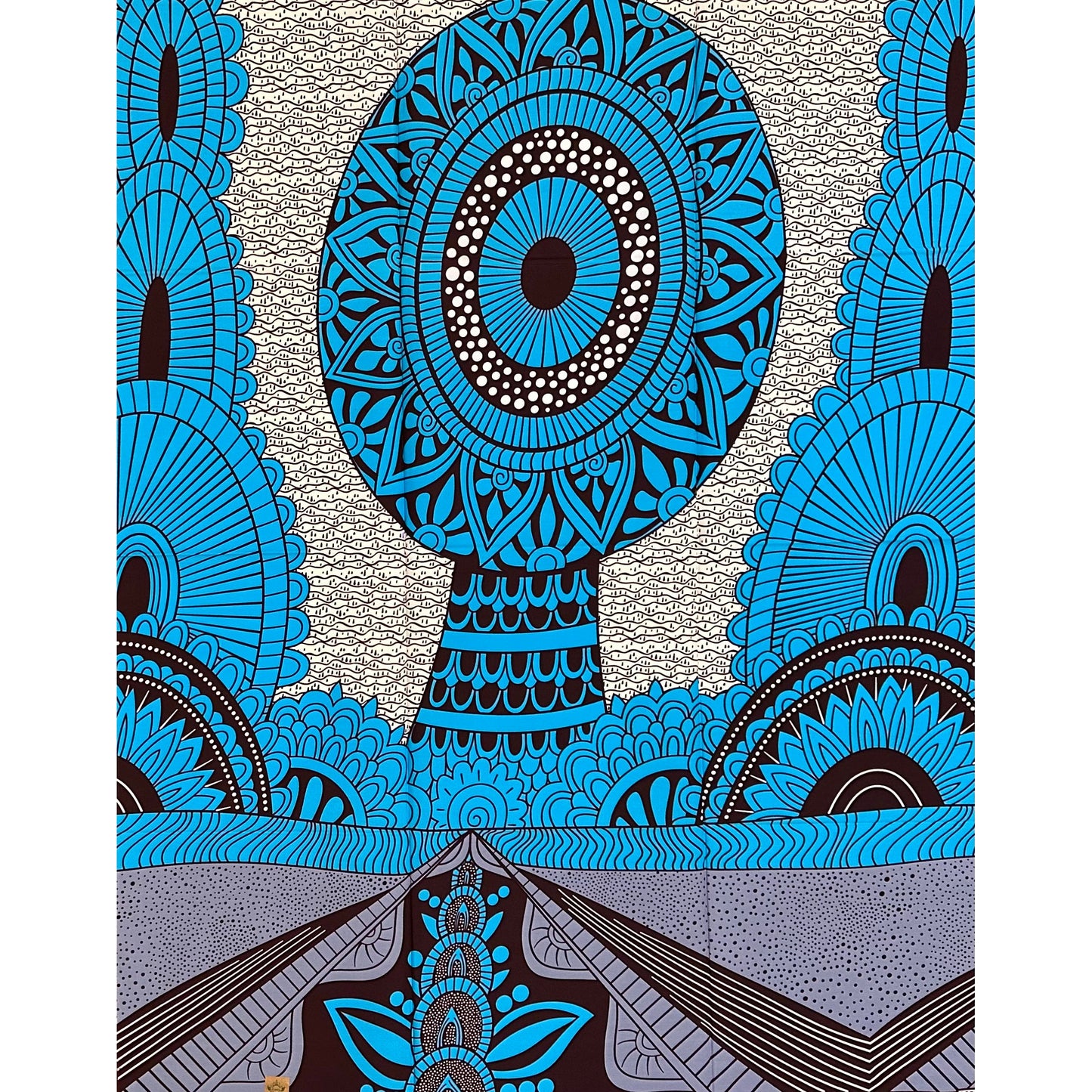 African Print Fabric/ Ankara - Blue, Brown, Gray 'Sky Drums & Kingdoms', 1 YARD