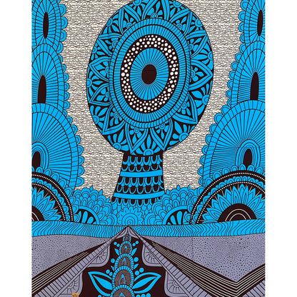 African Print Fabric/ Ankara - Blue, Brown, Gray 'Sky Drums & Kingdoms', 1 YARD
