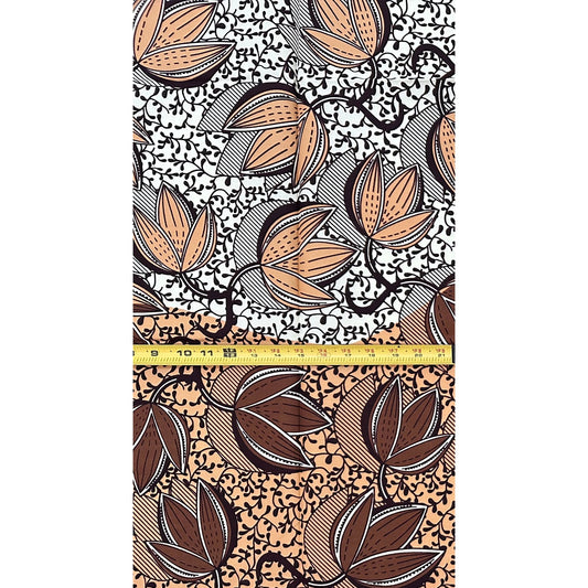 African Print Fabric/ Ankara - Brown, Off-White "The Talking Trees", 1 Yard