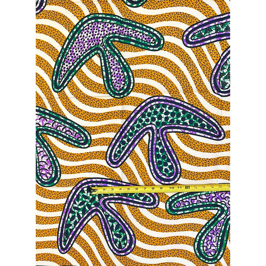 African Print Fabric/ Ankara - Orange, Purple, Green 'Follow Wisdom,' YARD