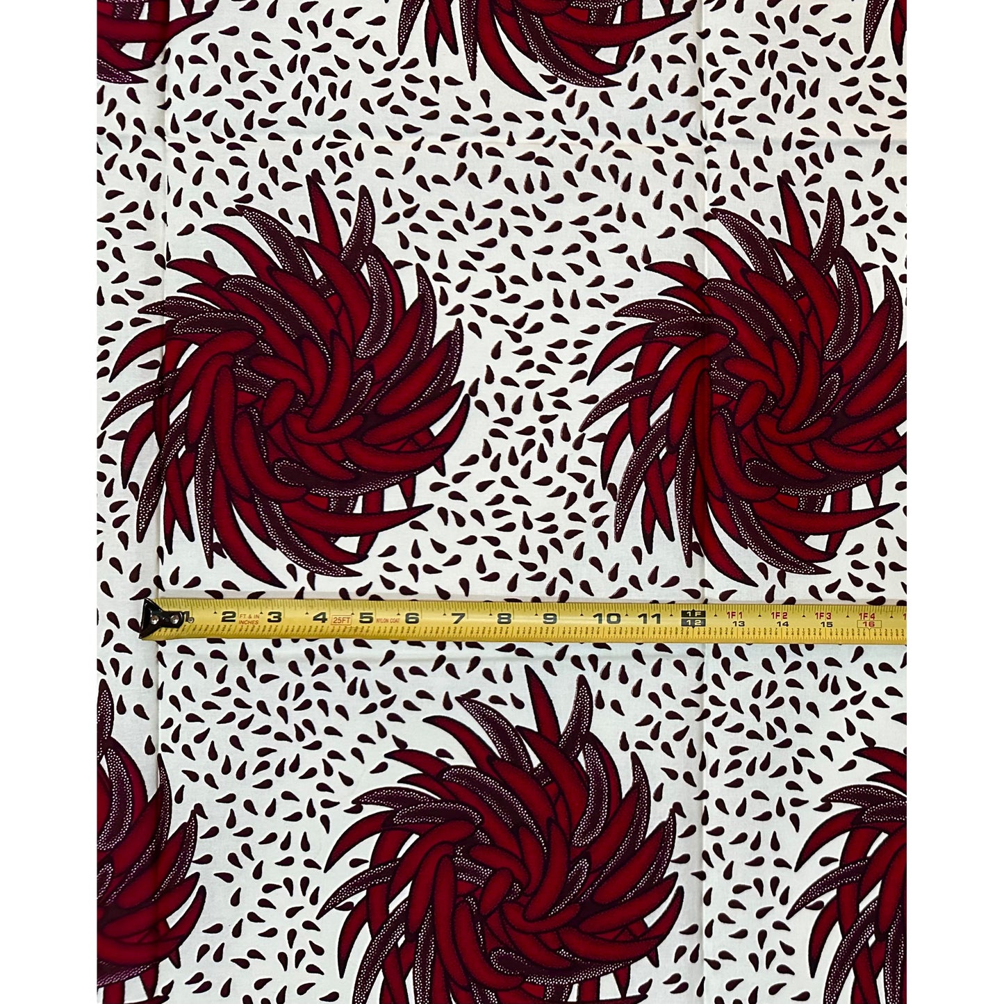 African Print Fabric/ Ankara - Red, Brown, Off-White ‘Bahari Ember' Design, YARD