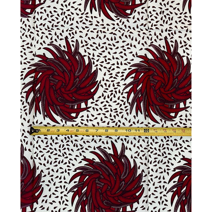African Print Fabric/ Ankara - Red, Brown, Off-White ‘Bahari Ember' Design, YARD