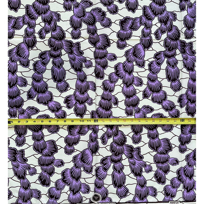 African Print Fabric/Ankara - Cream, Purple, Brown "Little By Little" Design