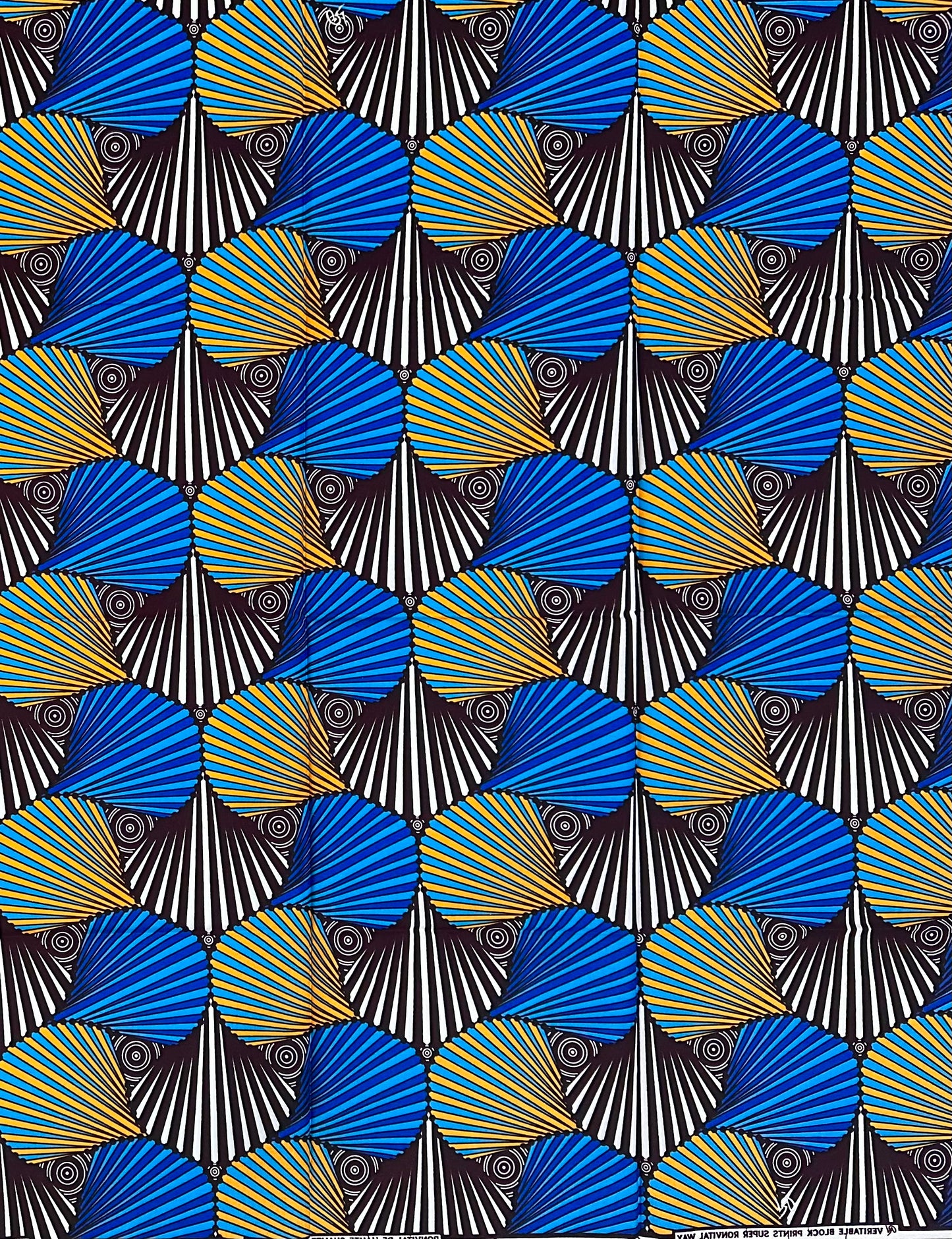 African Print Fabric/ Ankara - Blue, Marigold, Brown ‘Mansa’s Blueprint' Design, YARD