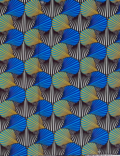 African Print Fabric/ Ankara - Blue, Marigold, Brown ‘Mansa’s Blueprint' Design, YARD