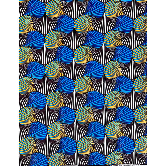 African Print Fabric/ Ankara - Blue, Marigold, Brown ‘Mansa’s Blueprint' Design, YARD