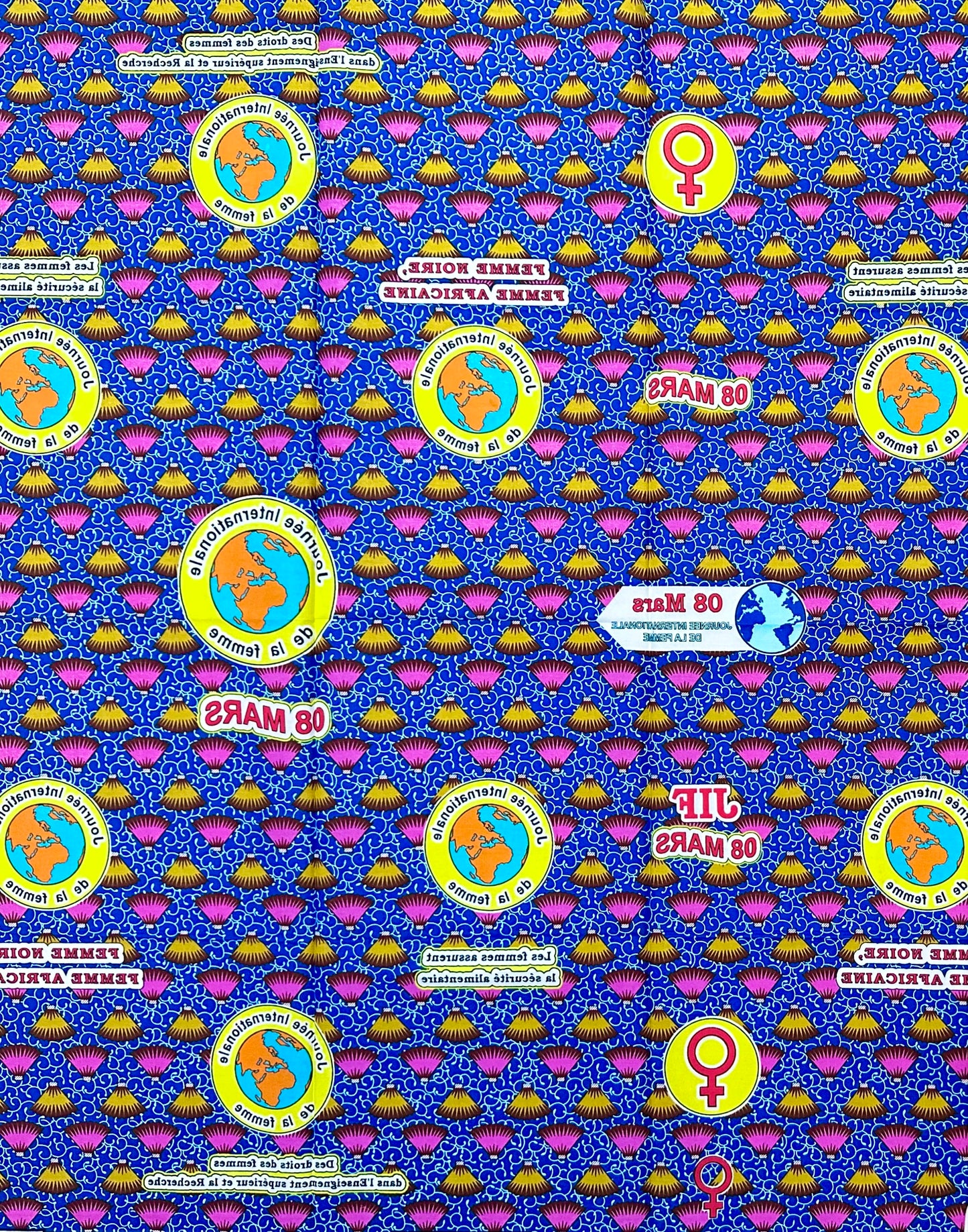 African Print Fabric/ Ankara - Blue, Pink, Brown, Yellow 'International Women’s Day', 1 YARD
