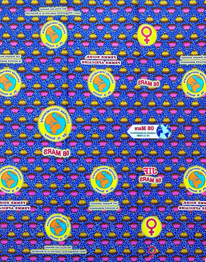 African Print Fabric/ Ankara - Blue, Pink, Brown, Yellow 'International Women’s Day', 1 YARD