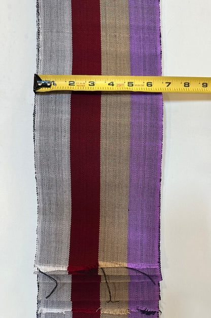 Aso-Oke Fabric / Yoruba Hand-Woven Textile – Purple, Beige, Dark Red, Light Gray ‘Chinny’, Per Yard