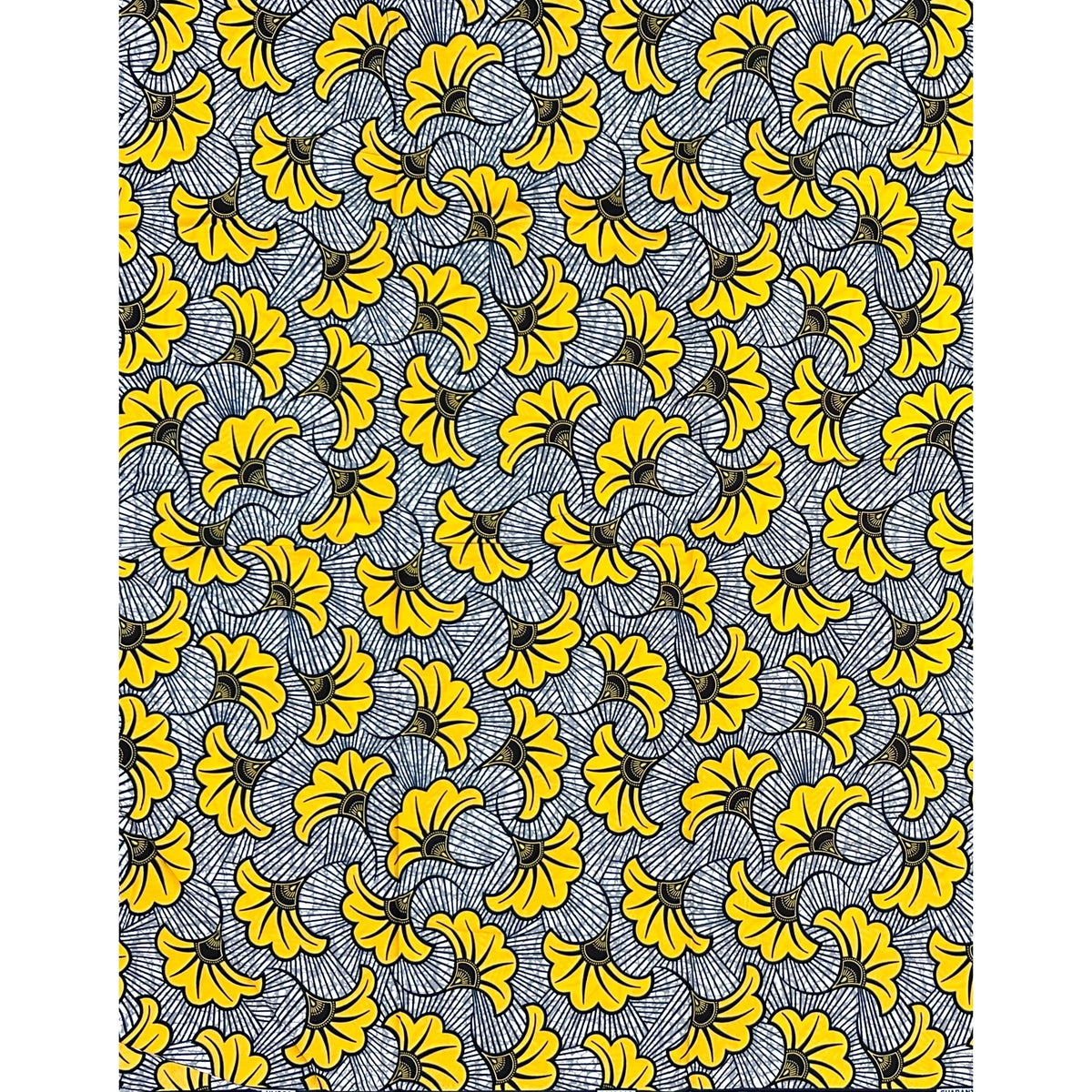 African Print Fabric/ Ankara - Gray, Yellow 'Jubilee', YARD or WHOLESALE