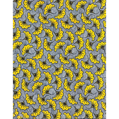 African Print Fabric/ Ankara - Gray, Yellow 'Jubilee', YARD or WHOLESALE