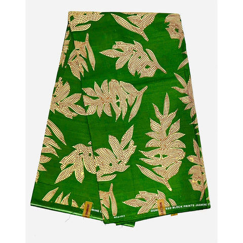 African Print Fabric/ Ankara - Green, Brown, Beige 'Feather & Fang' Design
