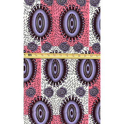 African Print Fabric/ Ankara - Purple, Pink, Brown, Off-White "Soft Spoken", 1 Yard