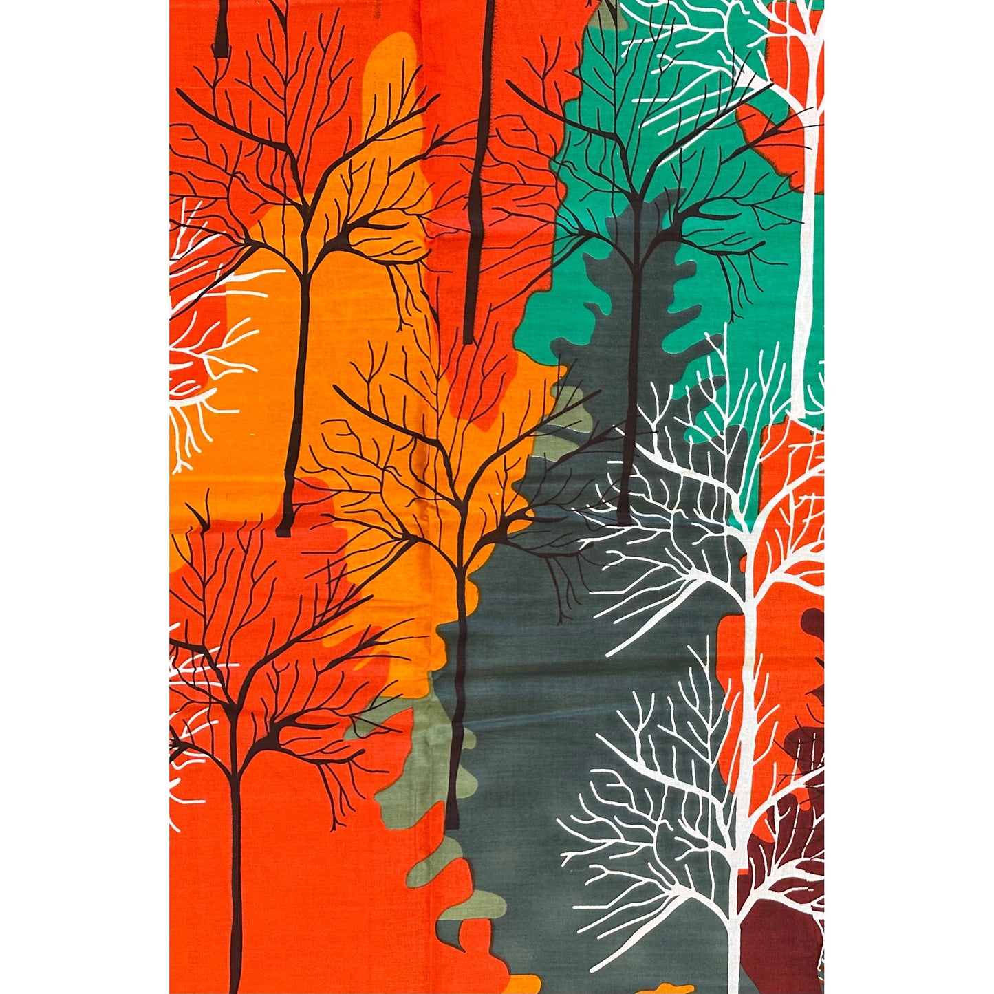 African Print Fabric/ Ankara - Orange, Shades Green, Brown 'Isime Tropic', Yard or Wholesale