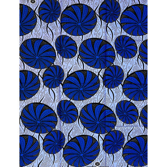 African Print Fabric/ Ankara - Gray, Blue 'Don’t Rush,’ 1 YARD