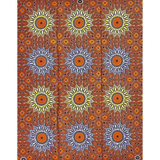 African Print Fabric/ Ankara - Shades of Brown, Purple "Eze Sun", 1 Yard