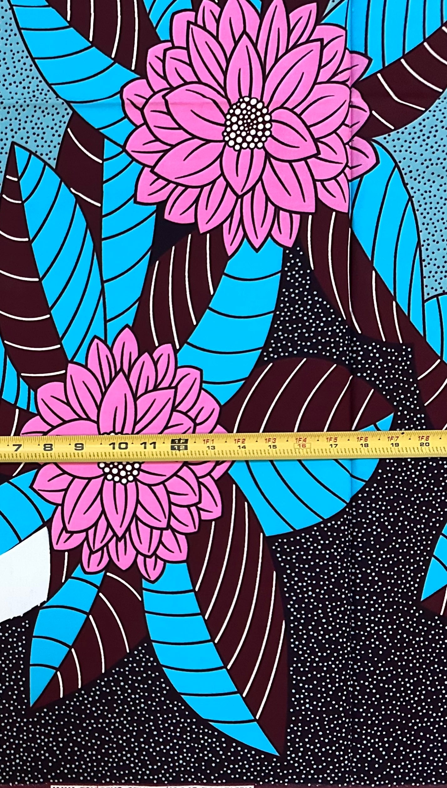 African Print Fabric/ Ankara - Pink, Blue "Tea At Falomo" Design, 1 Yard **Slightly Flawed**