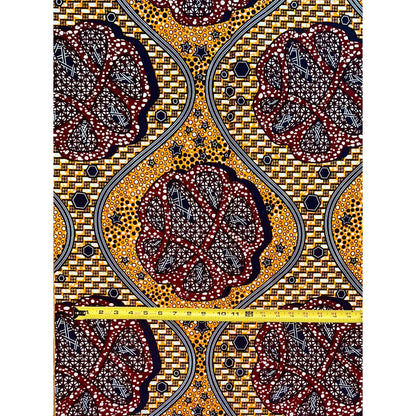 African Print Fabric/ Ankara - Orange, Brown, Navy ‘Tamaini', 1YARD
