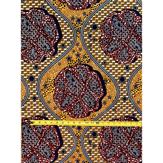 African Print Fabric/ Ankara - Orange, Brown, Navy ‘Tamaini', 1YARD