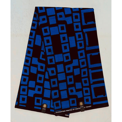 African Print Fabric/ Ankara - Blue, Black 'Juma Geo', YARD OR WHOLESALE